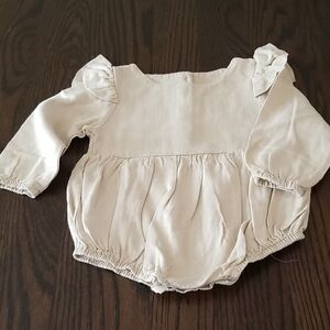 Cream Long Sleeve Baby Romper With Ruffles. Size 9-12mth